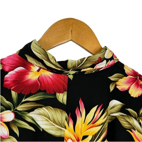 Go Barefoot Hawaiian Shirt Made In USA Black Floral Print Single Stitch Size 3XL - Picture 11 of 15